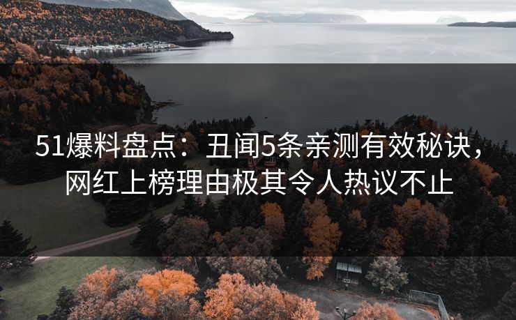 51爆料盘点：丑闻5条亲测有效秘诀，网红上榜理由极其令人热议不止