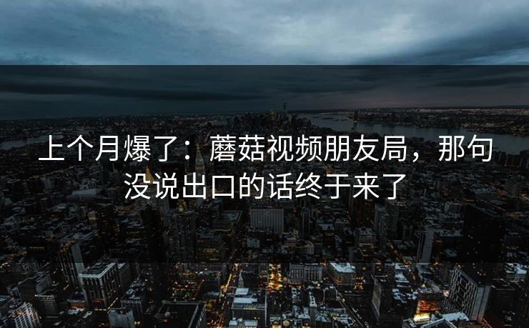 上个月爆了：蘑菇视频朋友局，那句没说出口的话终于来了